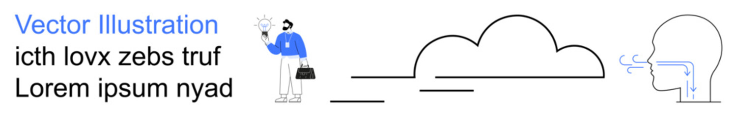 Cloud computing, data sharing, networking, innovation, communication, future technology. Abstract cloud with data flow and a person holding a connected device. Cloud computing and data sharing