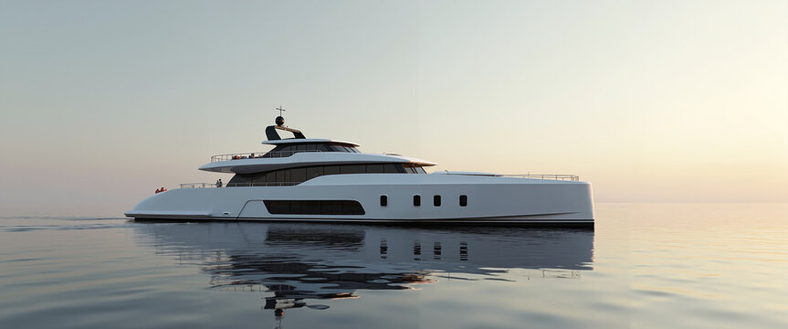 Futuristic yacht with transparent bottom sailing in calm ocean waters  