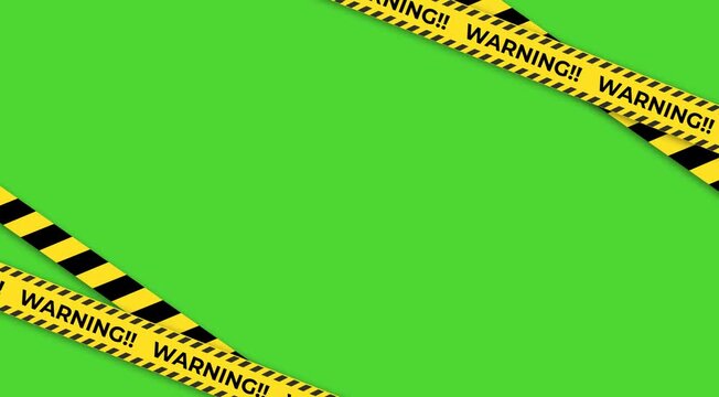 Cautionary yellow and black warning tape border on a vibrant green background for safety alerts and danger zone visuals