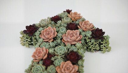 Stylized Upward Arrow Made of Succulent Plants on a Clean White Background