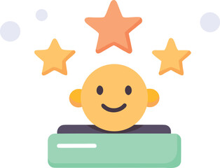 Customer feedback rating with five stars and a smiling face isolated on white background