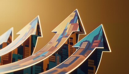Upward Trending Arrows of Building Silhouettes for Real Estate Market Growth
