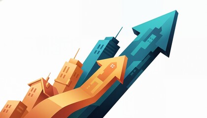 Stylized Arrows Displaying Thriving Housing Trade Industry and Market Upward Momentum