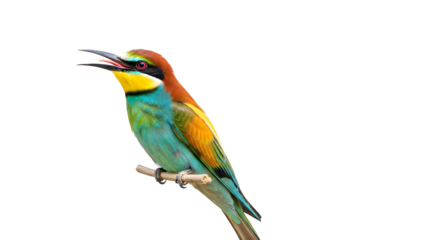 Colorful european beeeater perched on a branch against a stark