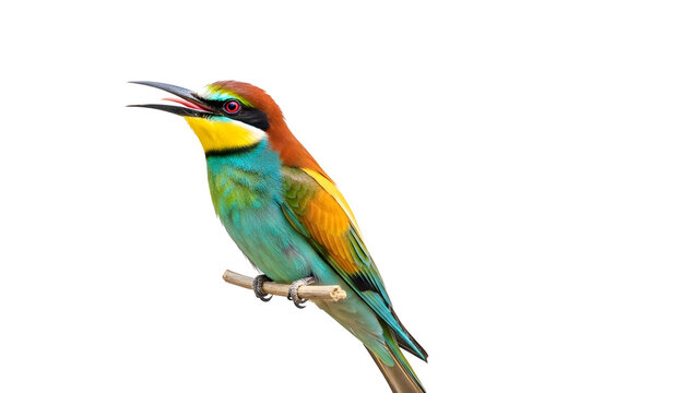 Colorful european beeeater perched on a branch against a stark