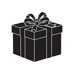Decorative Bow Christmas Gift Box Silhouette – Wrapped Holiday Present with Elegant Ribbon for Winter Designs