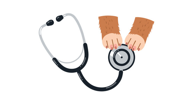 Adorable pet health concept featuring furry paws playfully holding a stethoscope for veterinary care and animal wellness promotion - Powered by Adobe