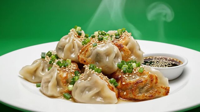 full-view premium mandu plate isolated on chroma-green background,