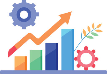 Seo growth concept with upward arrow gear and financial graph isolated on white background
