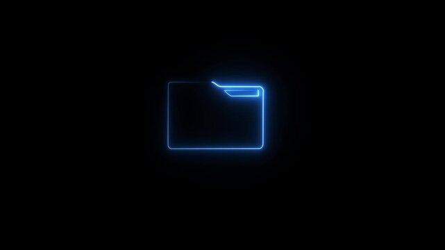 Glowing blue neon file folder sign. Neon Folder icon isolated on black background.hold folder icon.Document Management System or setup by IT consultant with modern computer 4k video