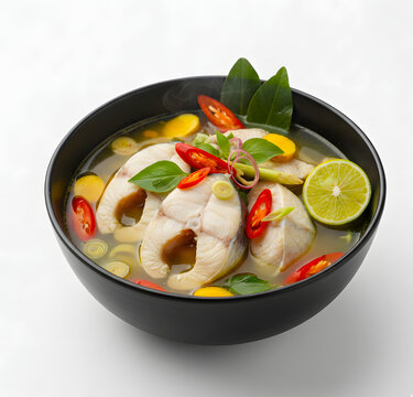 portrait of pindang patin on white background.
