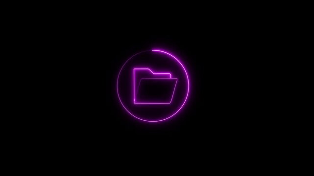 Glowing blue neon file folder sign. Neon Folder icon isolated on black background File menija file transfer.4k video