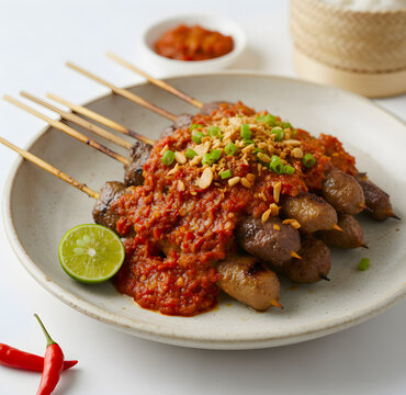 portrait of sate plecing lombok on white background.