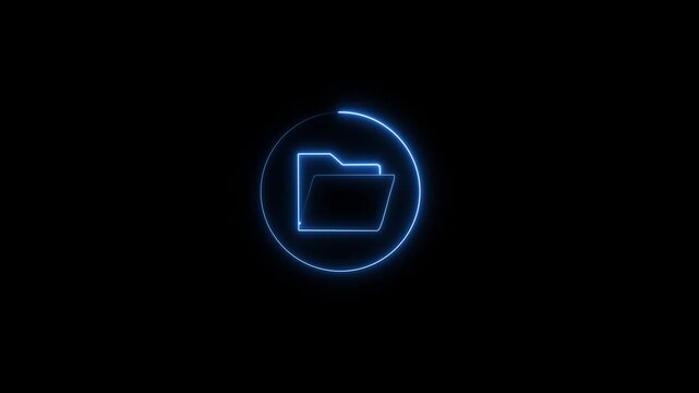 Glowing blue neon file folder sign. Neon Folder icon isolated on black background File menija file transfer.4k video