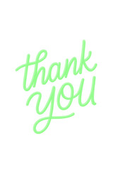 Fototapeta premium Handwritten neon green glowing thank you text lettering isolated on transparent background for gratitude and appreciation messages