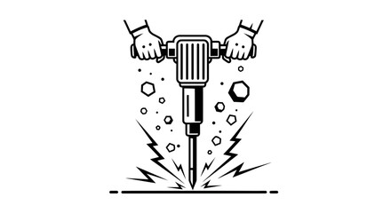 Naklejka premium Jackhammer Icon – Construction Demolition Drill Tool Silhouette Illustration
