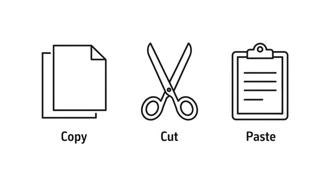 Copy Cut Paste Icons &ndash; Editable Line Art File Management Symbol Set