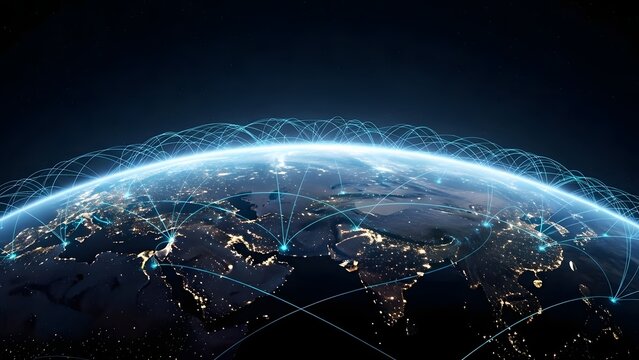 Abstract earth globe with glowing lights and particles in space