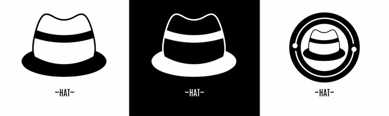 Hat logo set. Collection of black and white logos. Stock vector.