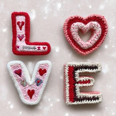 Hand knitted love letters and heart for valentine's day