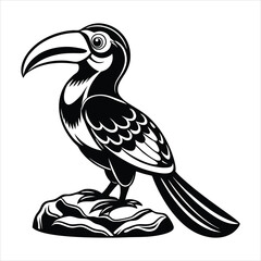 Obraz premium Great hornbill in tribal vector art style white