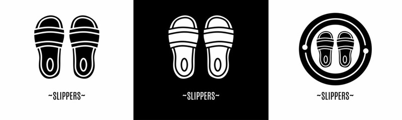 Slippers logo set. Collection of black and white logos. Stock vector.