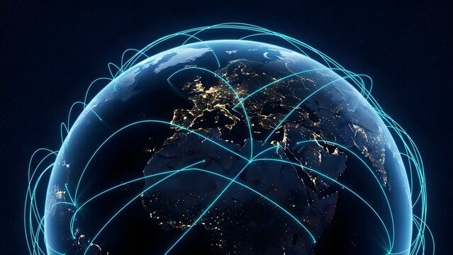 Global network connection around earth digital technology concept