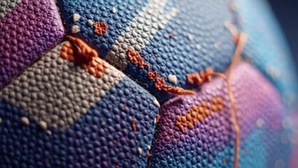 An extreme close-up view of the textured surface of a soccer ball, ideal for themes related to football and the World Cup
