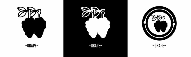 Grape logo set. Collection of black and white logos. Stock vector.