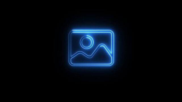 gallery glowing neon image icon  on black background. motion graphic video animation photo gallery. neon icon .4k motion video..