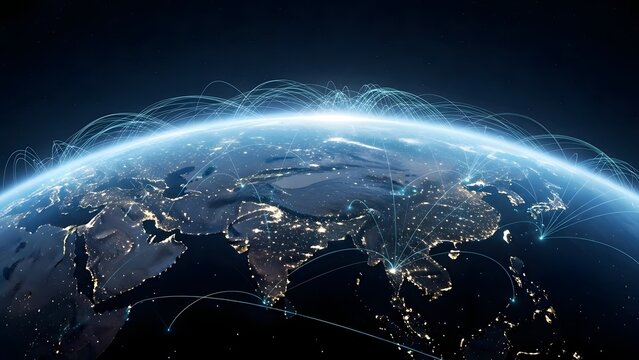 Earth from space with city lights and atmosphere glow