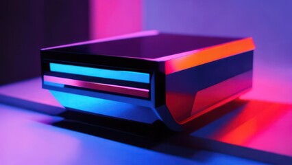 Sleek Black Device with Neon Blue and Orange Light Accents.