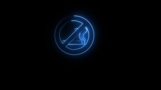 smoking sign icon warning neon lights. No smoking neon  animation Futuristic laser background. Seamless loop. 4k motion video.