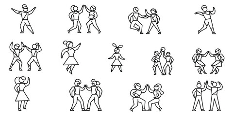 Dynamic People Collaboration Assortment Group Coordination Illustration. Diverse Human Interaction Lineup Cheerful Teamwork Outline Energetic Solidarity Figures elements. 