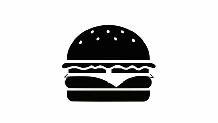 Black and White Burger Icon with Sesame Seeds on Bun.