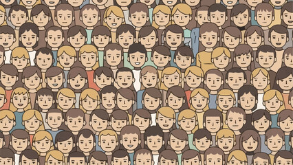 A crowd of diverse cartoon people smiling and looking forward.