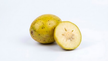 Fresh yellow lemon whole and slice isolated on white background