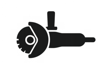 Angle grinder power tool in black silhouette representing construction industry, engineering tasks, and repair service
