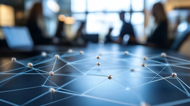 Dynamic network of connections visualized during a strategic meeting for business growth and innovation in the modern workplace - Powered by Adobe