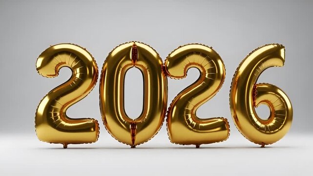 Celebrating a golden 2026 with shiny balloon numbers floating in bright festive air