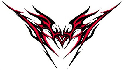 Fototapeta premium Aggressive racing tattoo, Abstract red tribal wings design on white background