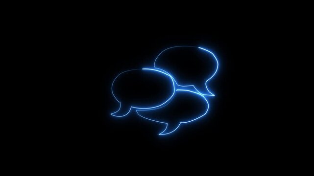 Colorful simple neon sign chat bubble typing icon. Message typing cloud speech dialogue neon . purple,cyan color neon chat and Black background  motion video.