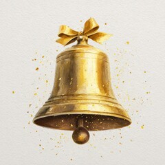 Watercolor New Year's illustration, a golden New Year's bell on a white background. AI generative.
