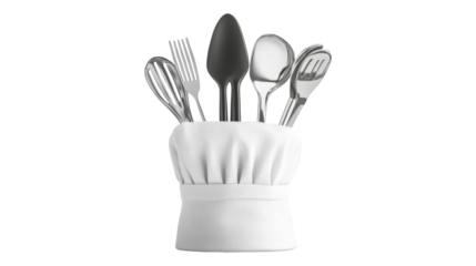 Chef hat with kitchen utensils isolated on a transparent background