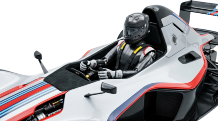 Formula 1 Race Car Driver In Cockpit Wearing Helmet And Racing Suit White Car With Red White And Blue Stripes Transparent Background High Detail Speed Competition Professional