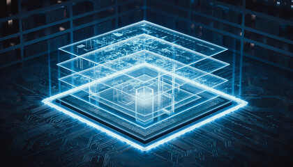 Digital Core: A captivating digital depiction showcasing the intricate architecture of a central processing unit (CPU), a visual symphony of technology's heart, with data coursing through its veins. 