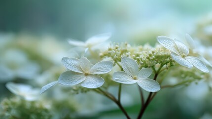 Obraz premium Soft white hydrangea clusters create a serene floral texture backdrop