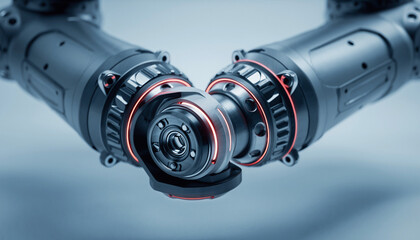 Robotic Arm Intersecting: An industrial robotic arm's joints converge, showcasing the precision and technological advancement. This image signifies innovation and automation.