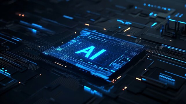 Cutting-edge AI technology powering innovation with glowing circuit board design, conveying futuristic progress and digital transformation solutions - Powered by Adobe