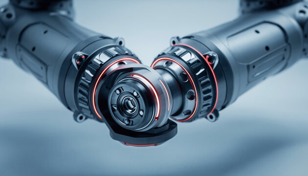 Robotic Arm Intersecting: An industrial robotic arm's joints converge, showcasing the precision and technological advancement. This image signifies innovation and automation.
